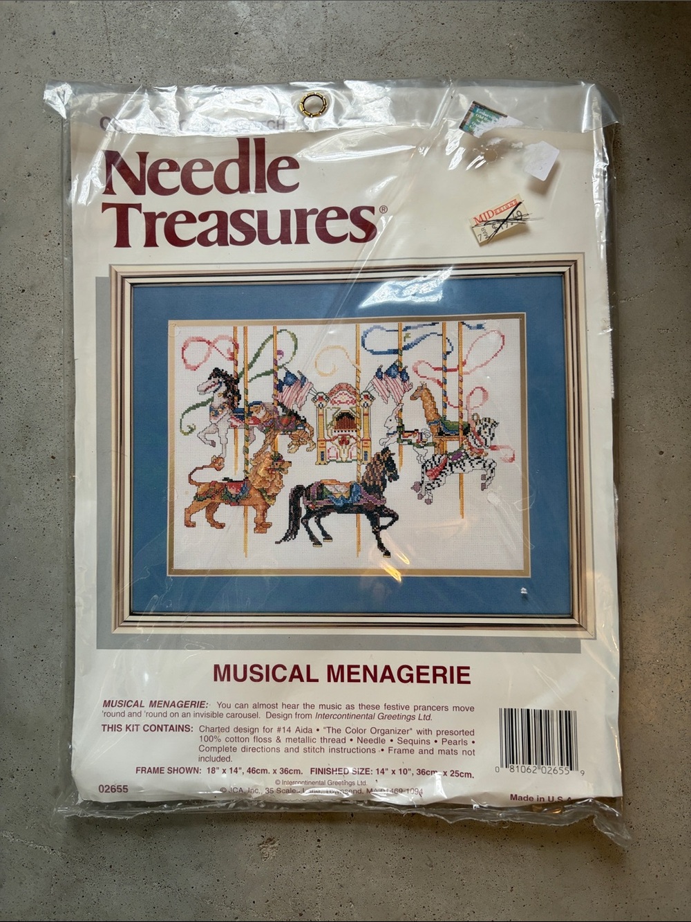 Musical Menagerie Cross-Stitch Wall Art in Blue and Multi